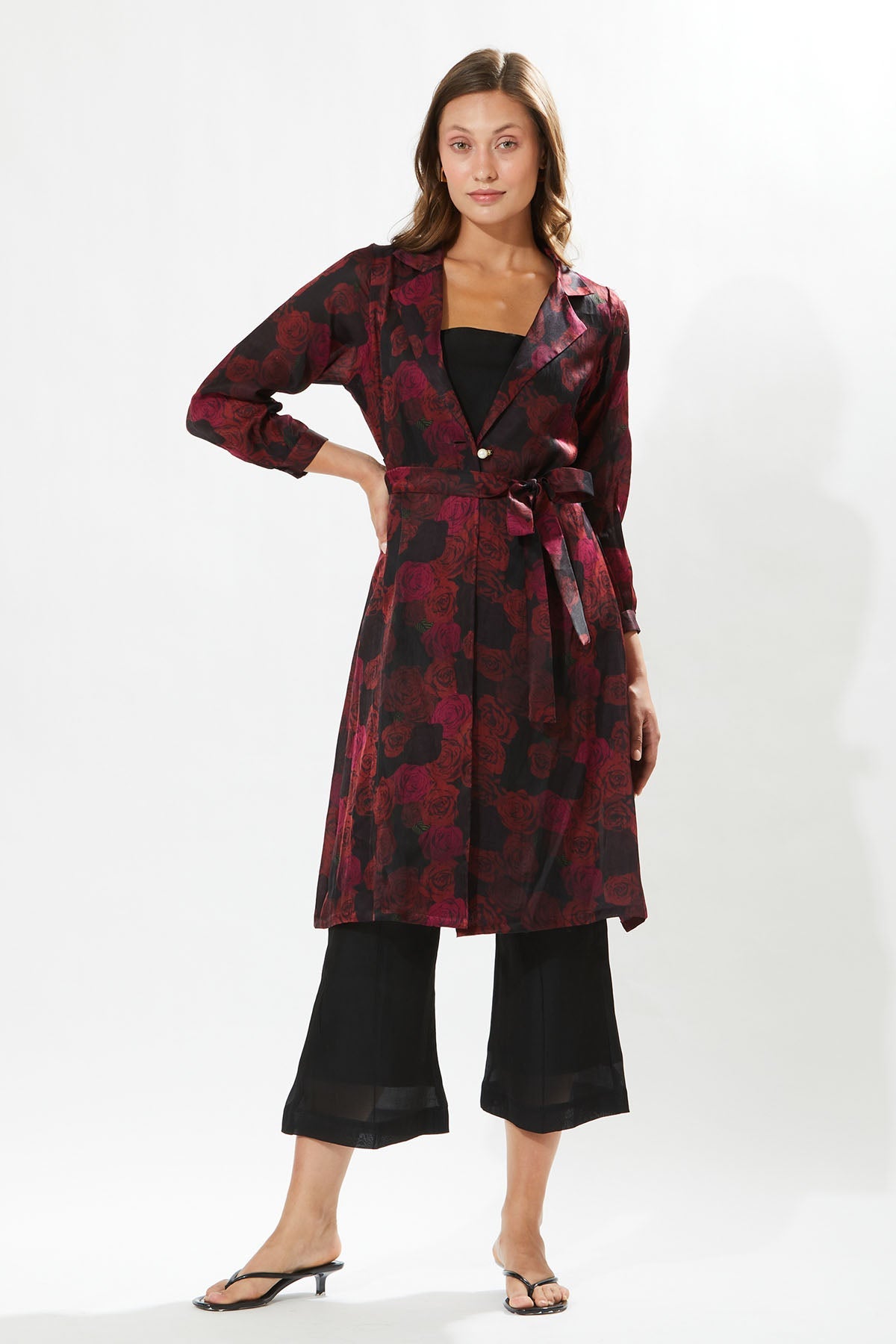Buy Designer Meadow Rosa Printed Duster Coat for Women at ScrollnShops